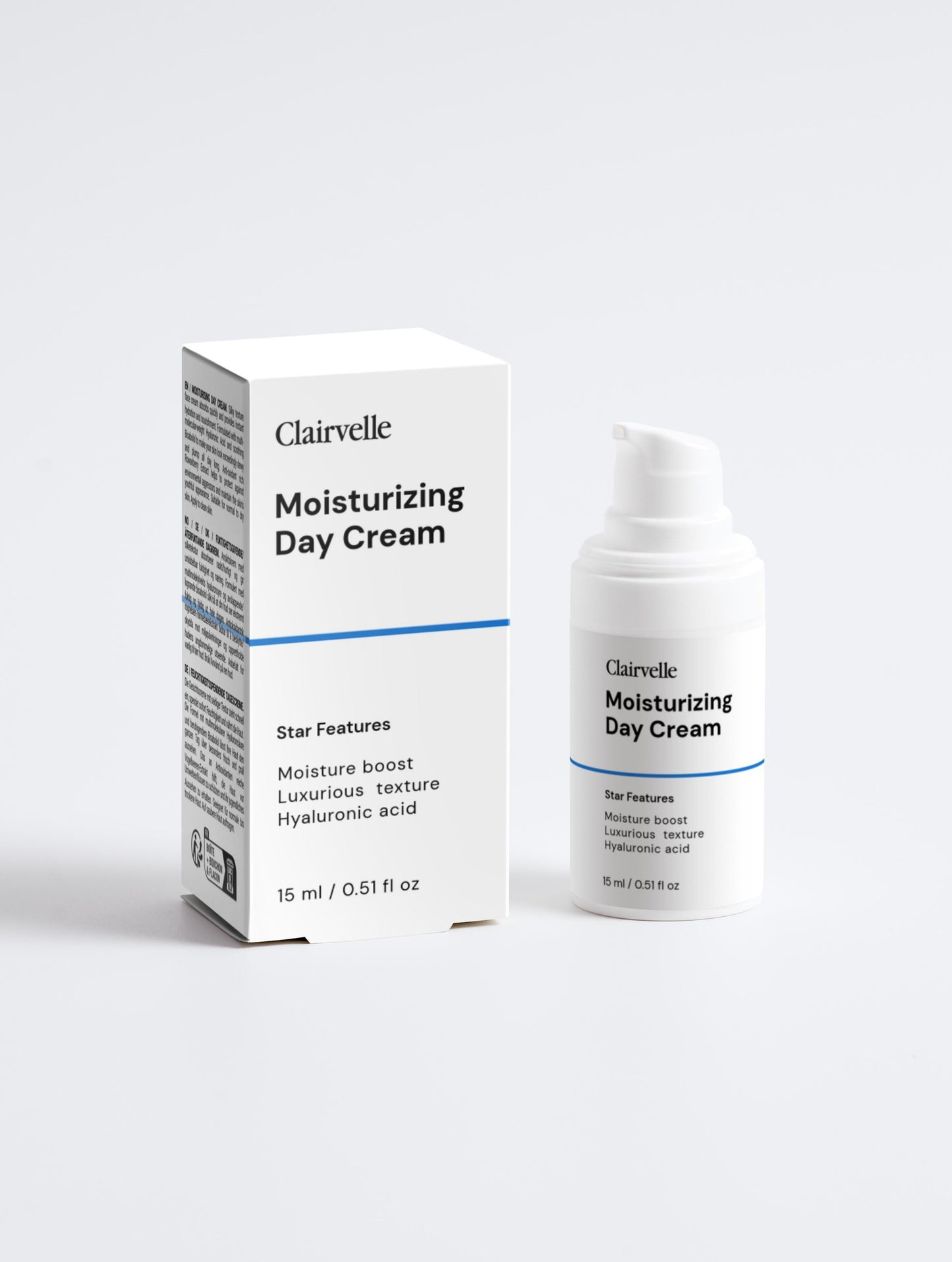 Clairvelle moisturizing day cream packaging on a white background