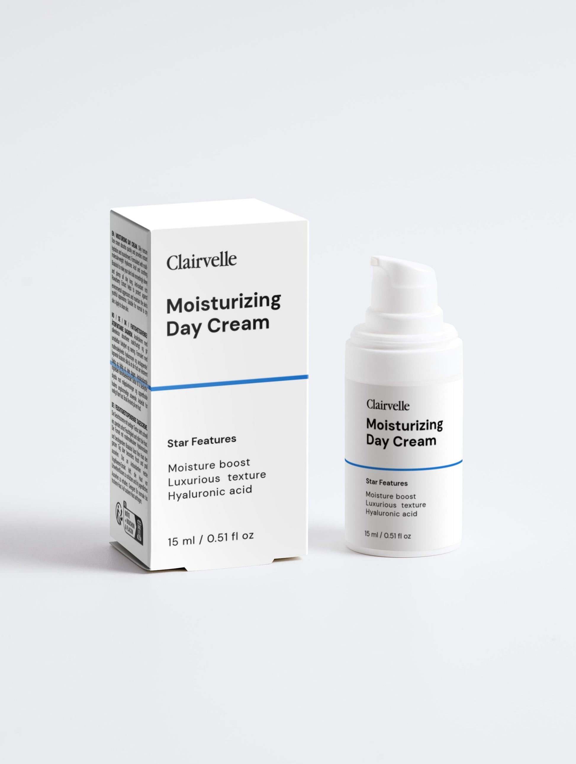 Clairvelle moisturizing day cream packaging on a white background